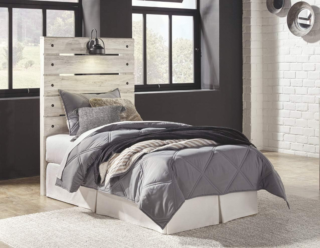 Rustic Twin Headboard With USB Charging Stations Whitewash