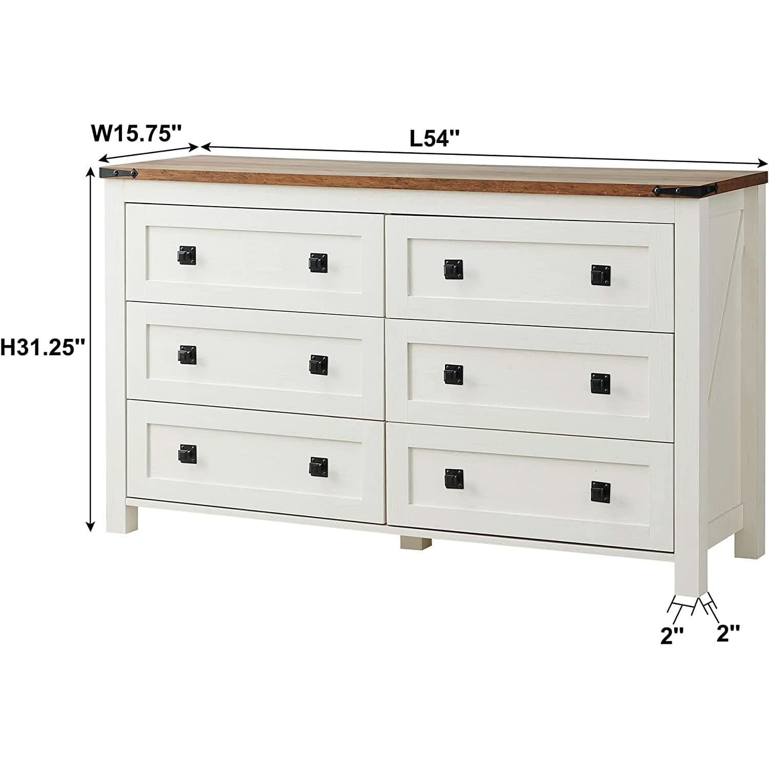 Rustic White 6 Drawer Dresser For Bedroom Storage Organization