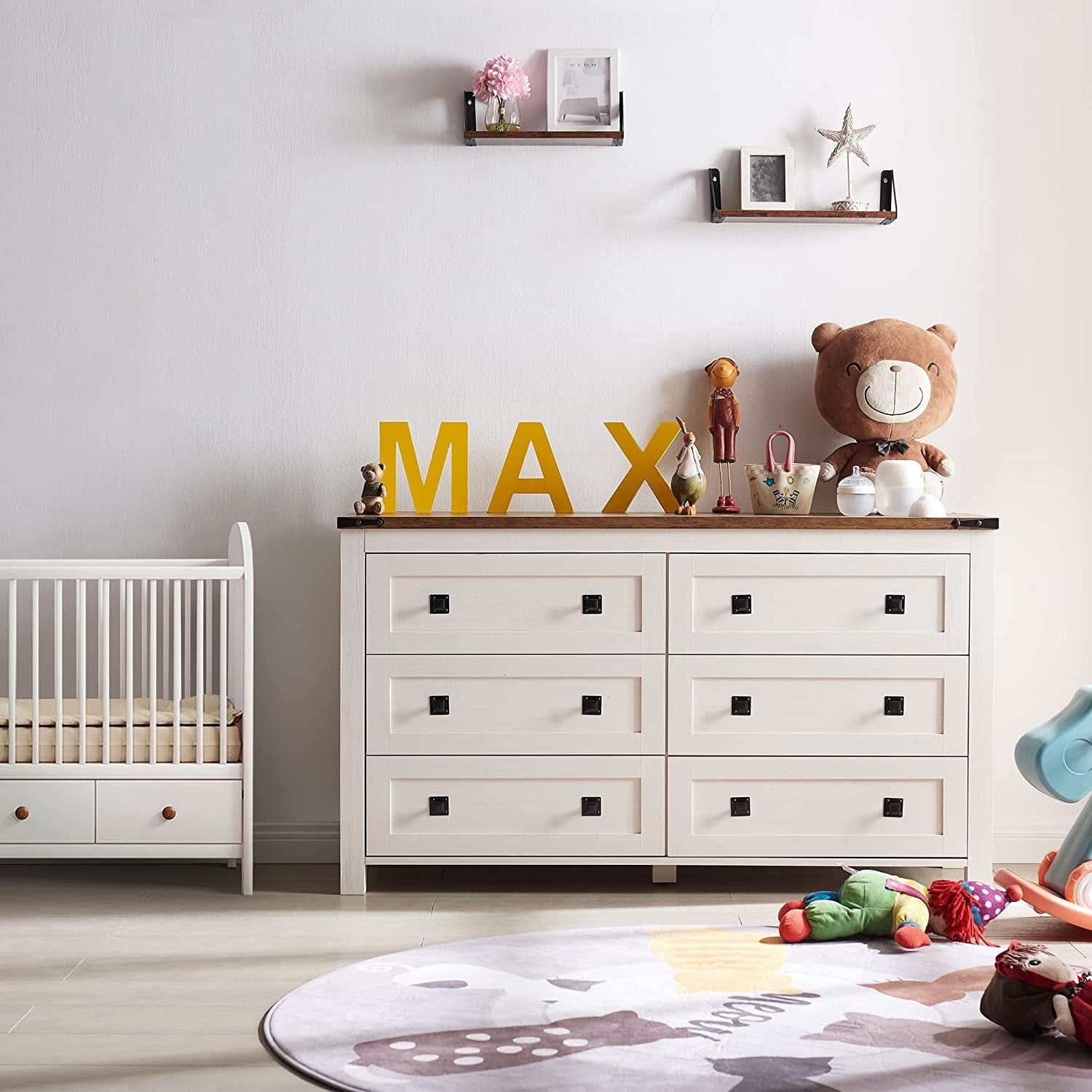 Rustic White 6 Drawer Dresser For Bedroom Storage Organization