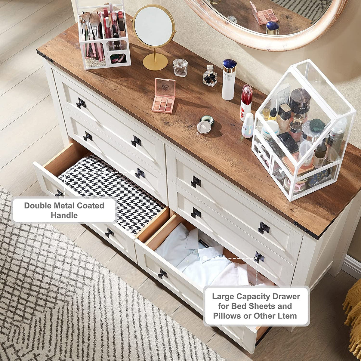 Rustic White 6 Drawer Dresser For Bedroom Storage Organization