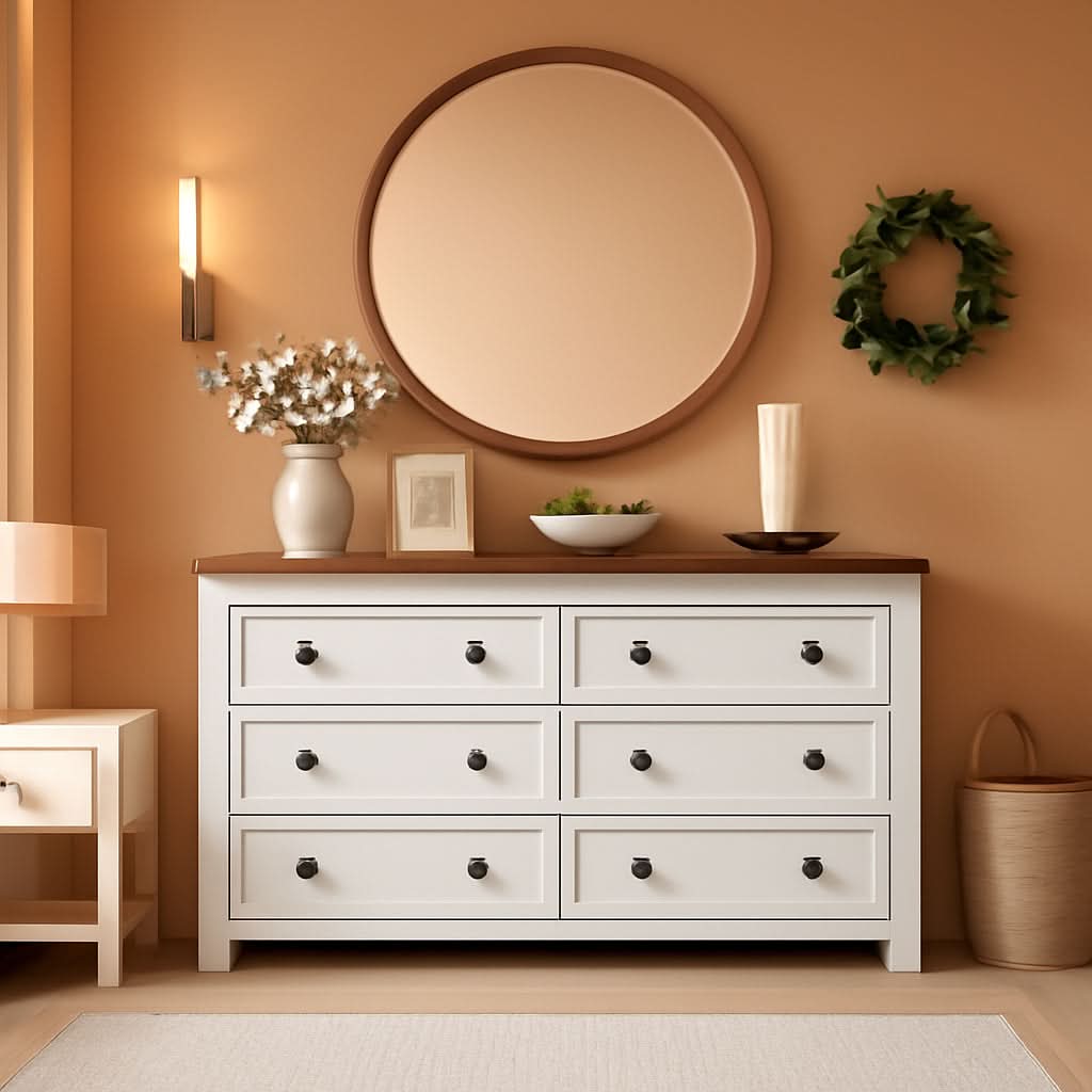 Rustic White 6 Drawer Dresser For Bedroom Storage Organization