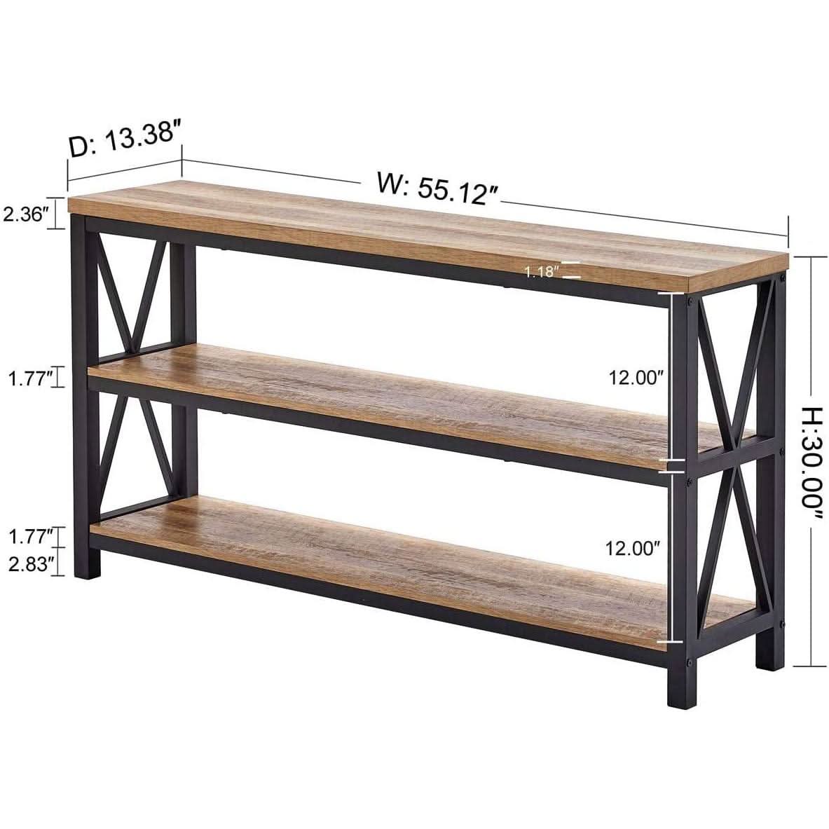 Rustic Wood Console Table With Three Shelves Metal Frame