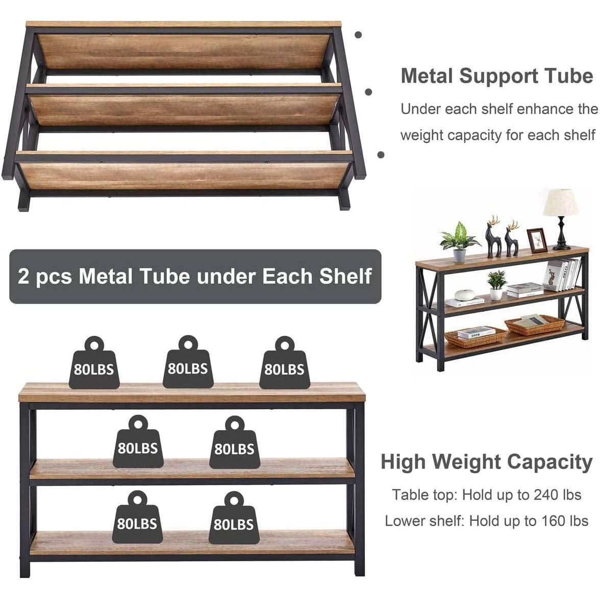 Rustic Wood Console Table With Three Shelves Metal Frame