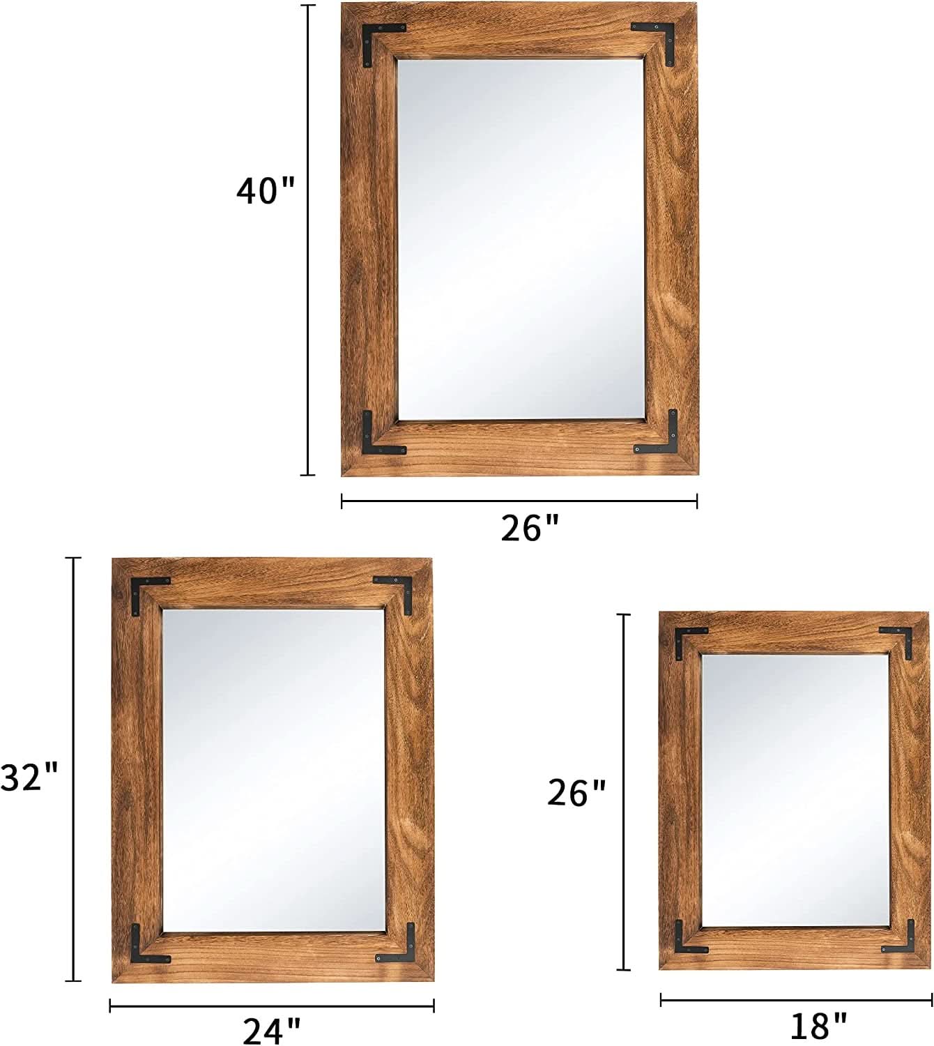 Rustic Wood Framed Wall Mirror 32 Inch Brown Vanity