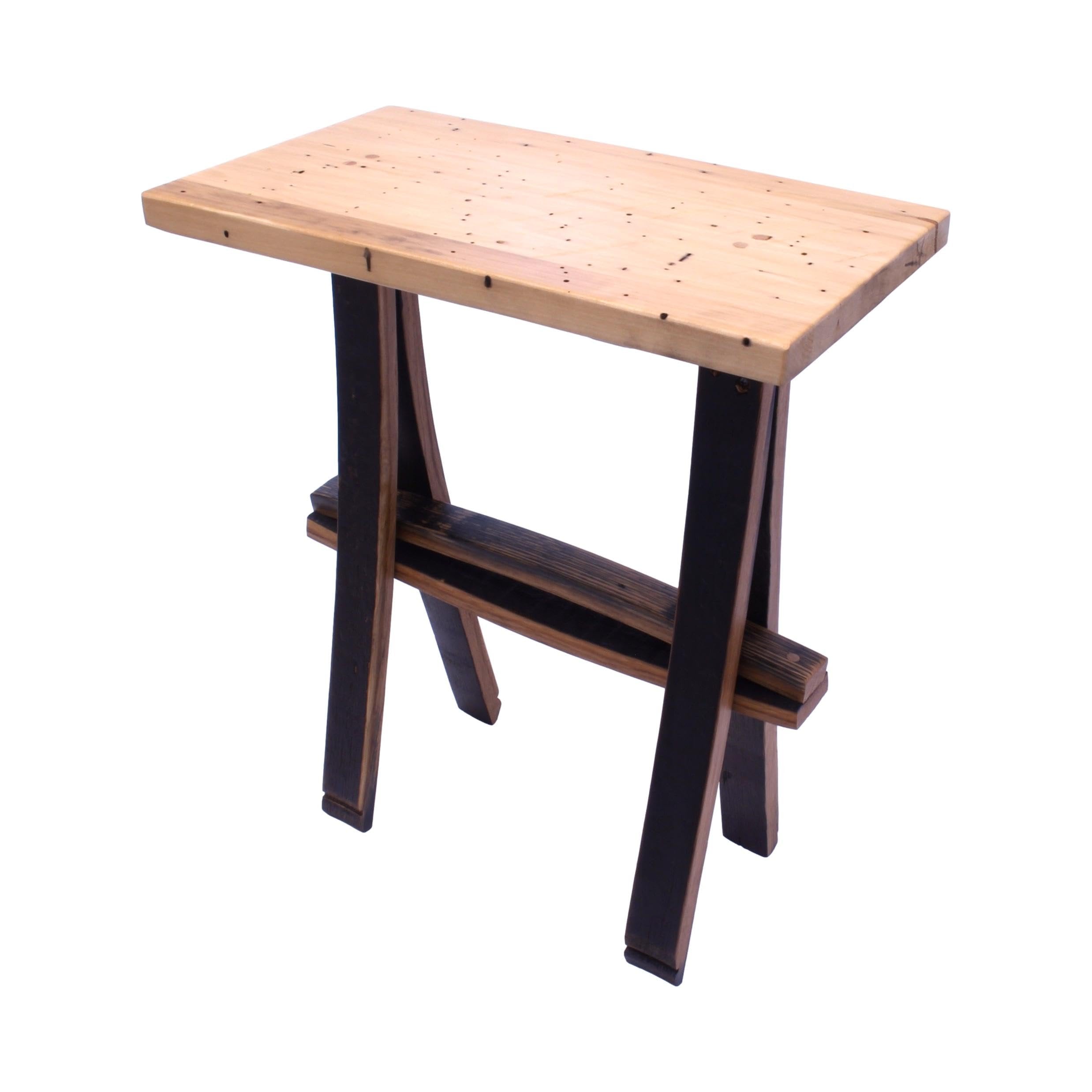 Rustic Wooden Accent or End Table with Wormy Maple Top and Barrel Stave Legs