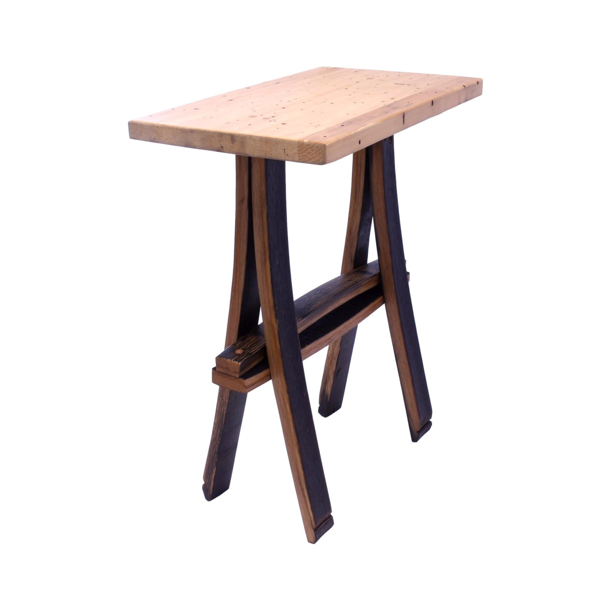 Rustic Wooden Accent or End Table with Wormy Maple Top and Barrel Stave Legs