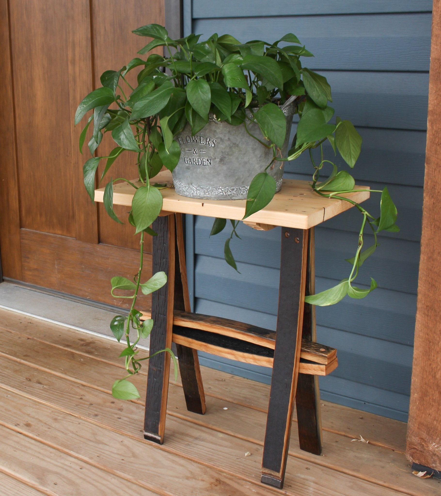 Rustic Wooden Accent or End Table with Wormy Maple Top and Barrel Stave Legs