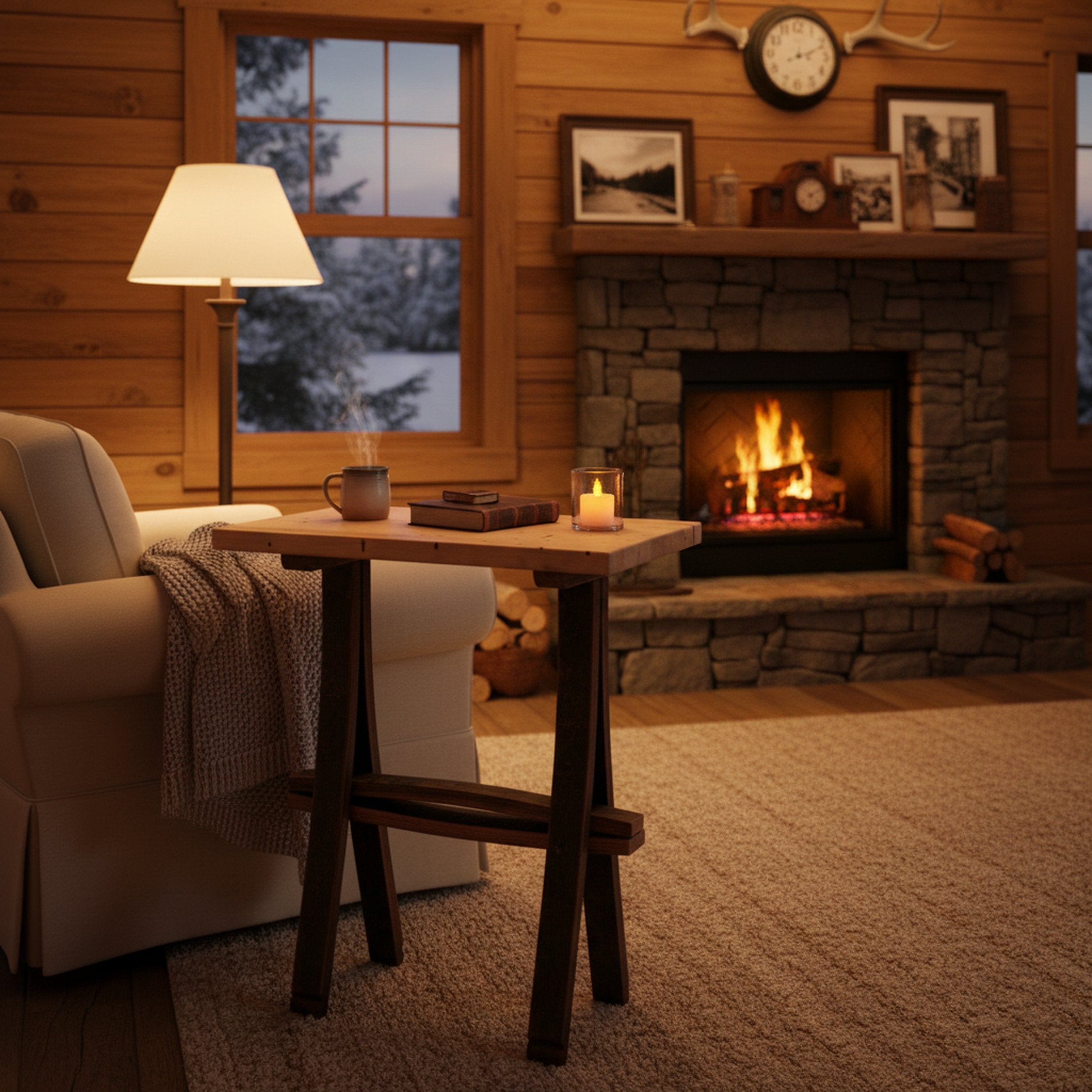 Rustic Wooden Accent or End Table with Wormy Maple Top and Barrel Stave Legs