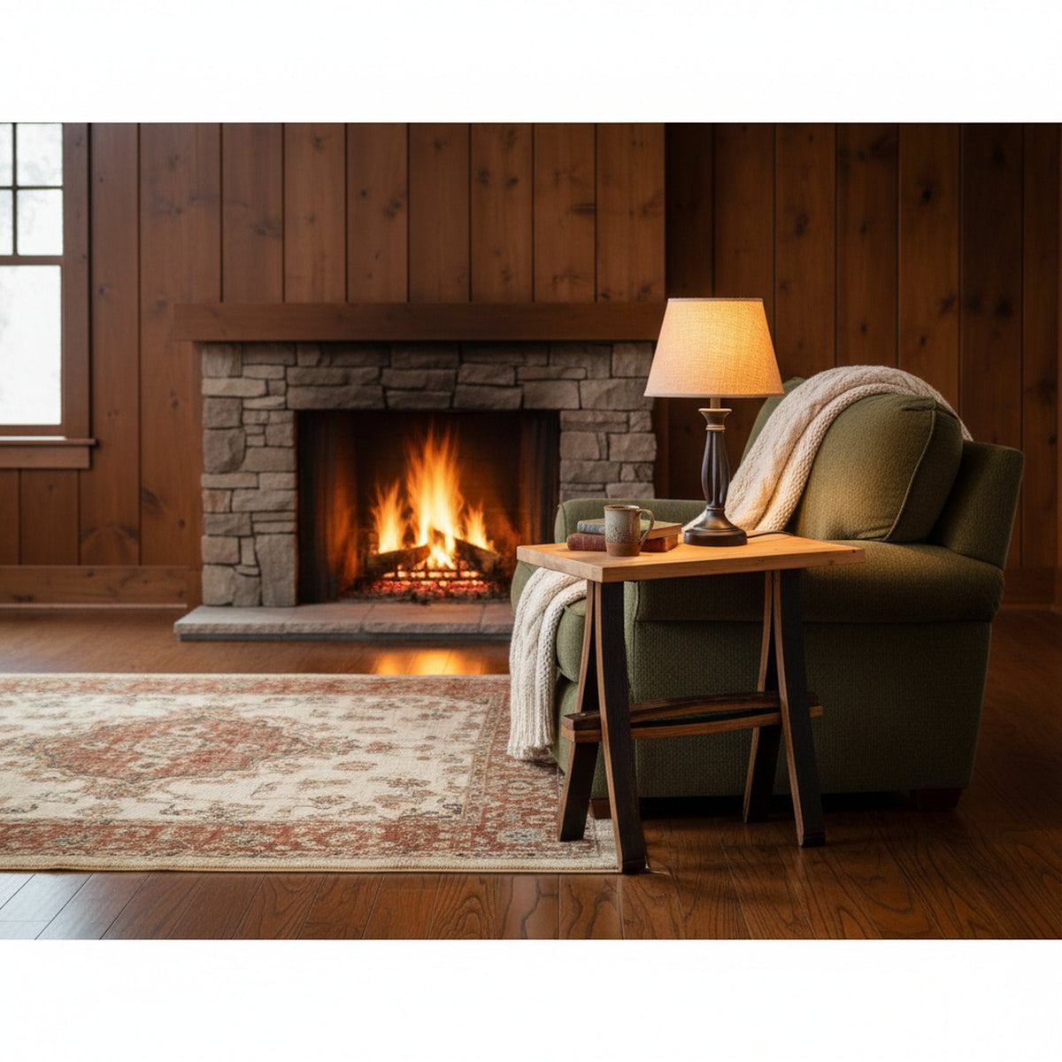 Rustic Wooden Accent or End Table with Wormy Maple Top and Barrel Stave Legs