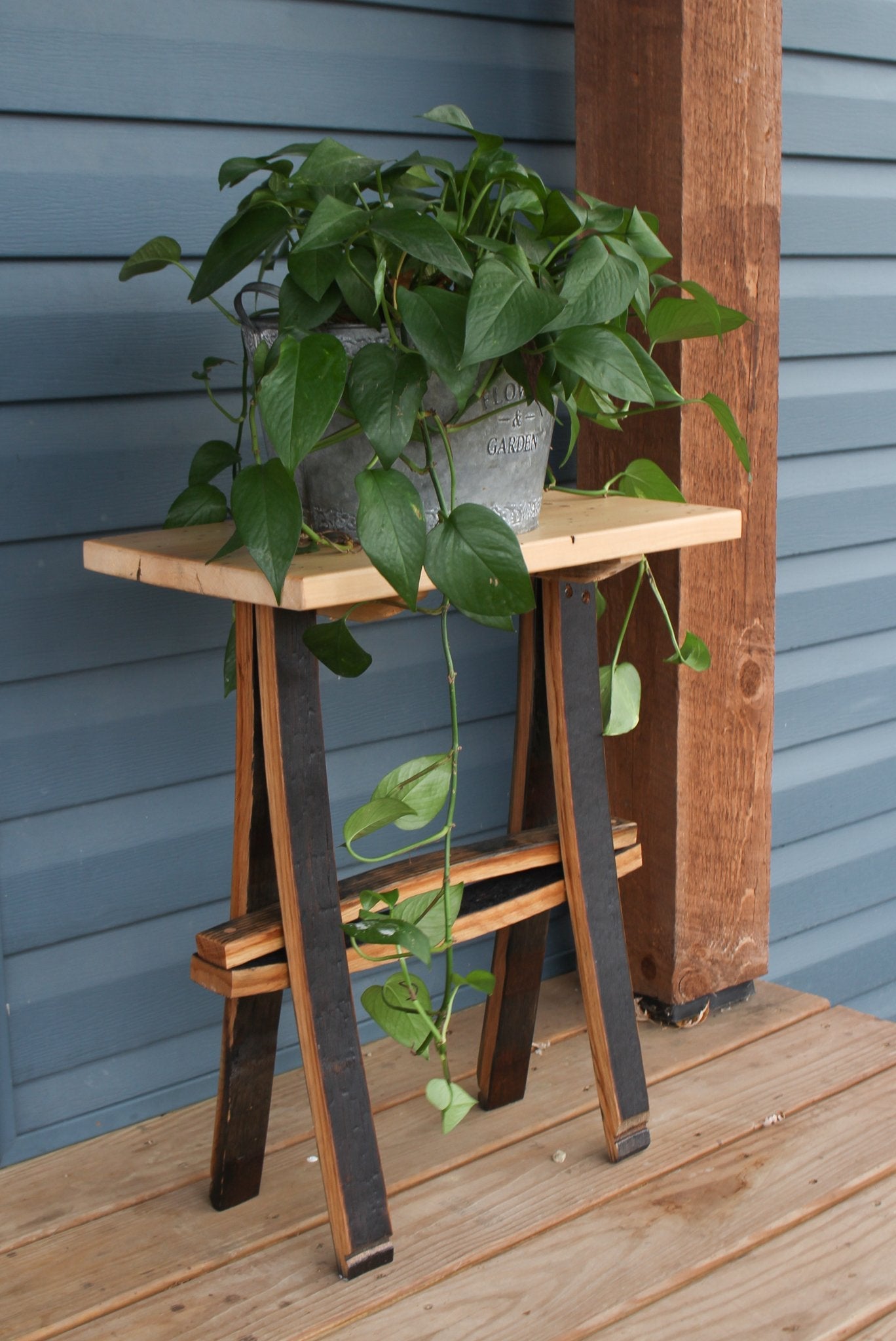 Rustic Wooden Accent or End Table with Wormy Maple Top and Barrel Stave Legs