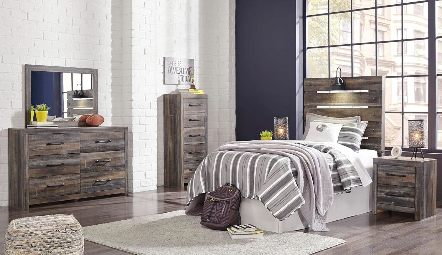 Rusticated Six Drawer Dresser Weathered Brown Bedroom