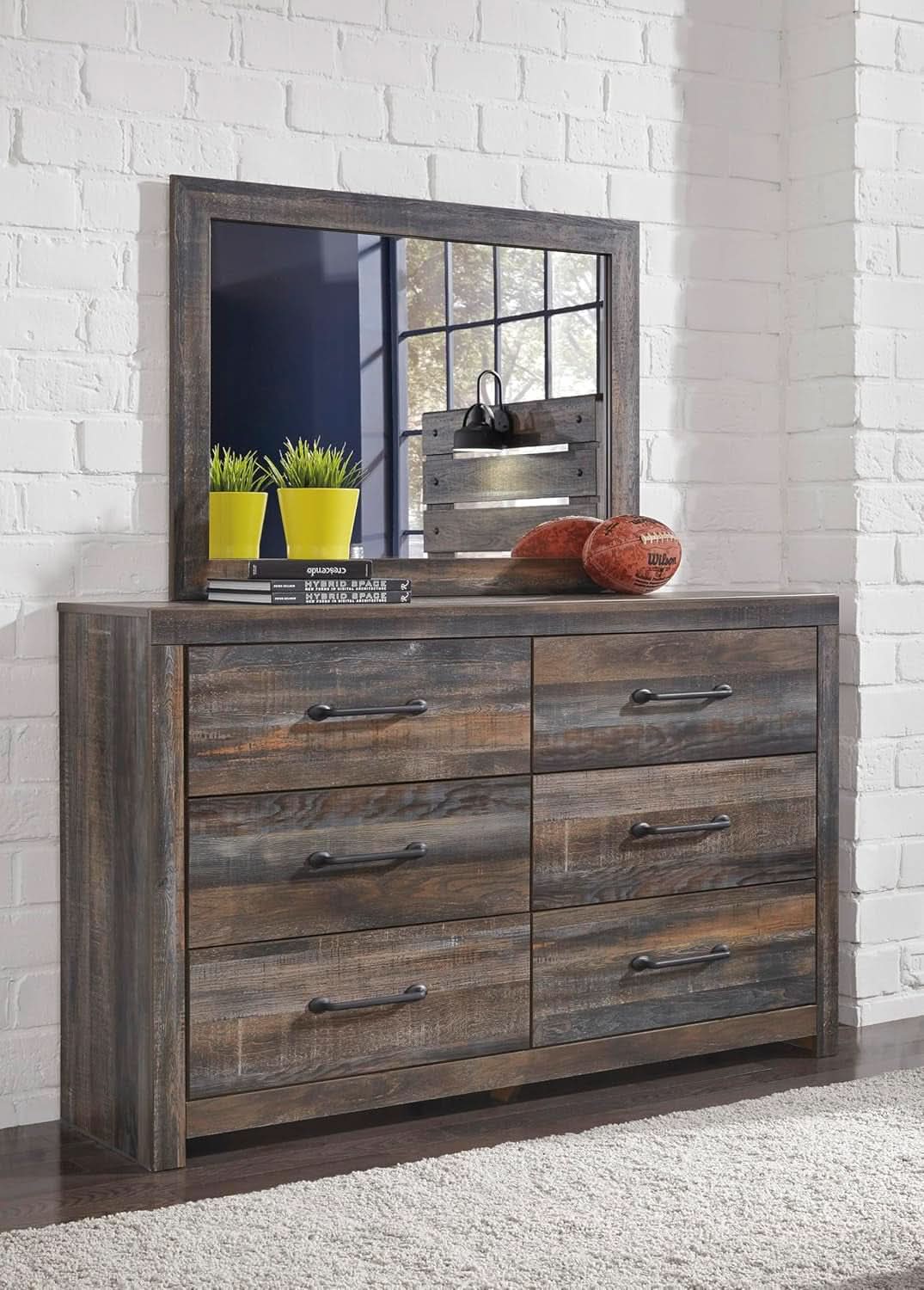 Rusticated Six Drawer Dresser Weathered Brown Bedroom