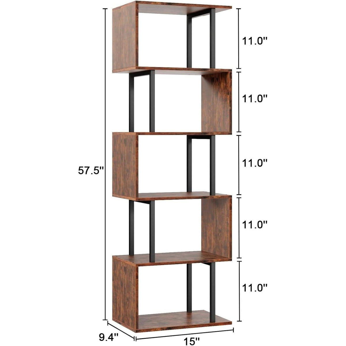 S Shaped 6 Tier Bookshelf Wood And Metal Room Divider