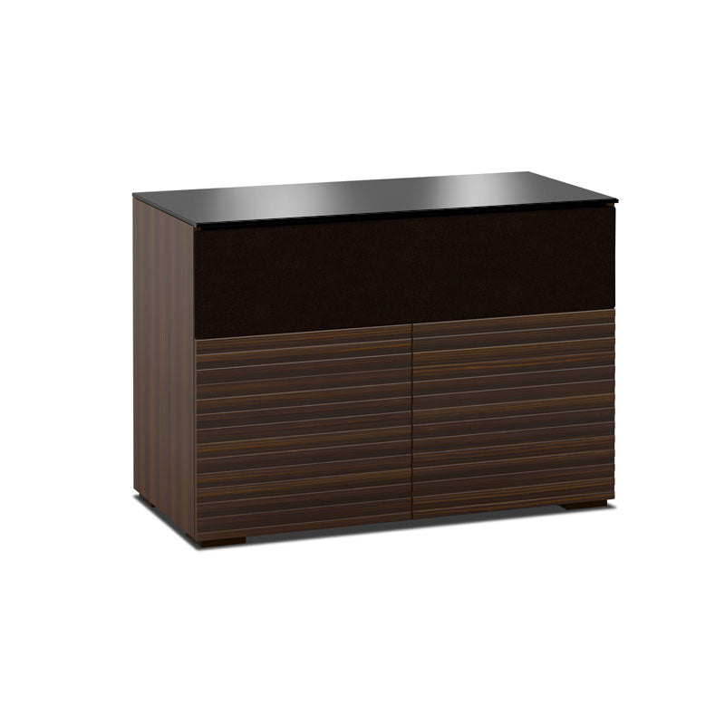 Salamander Barcelona 329 Corner AV Cabinet – Natural Walnut, Black Glass, Ventilated Storage