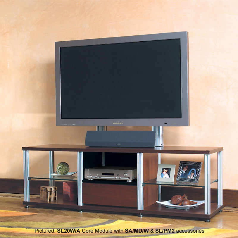 Salamander Synergy Twin 30 Open Center AV Cabinet Cherry Black Posts