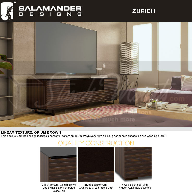Salamander Barcelona 329 Corner AV Cabinet – Natural Walnut, Black Glass, Ventilated Storage
