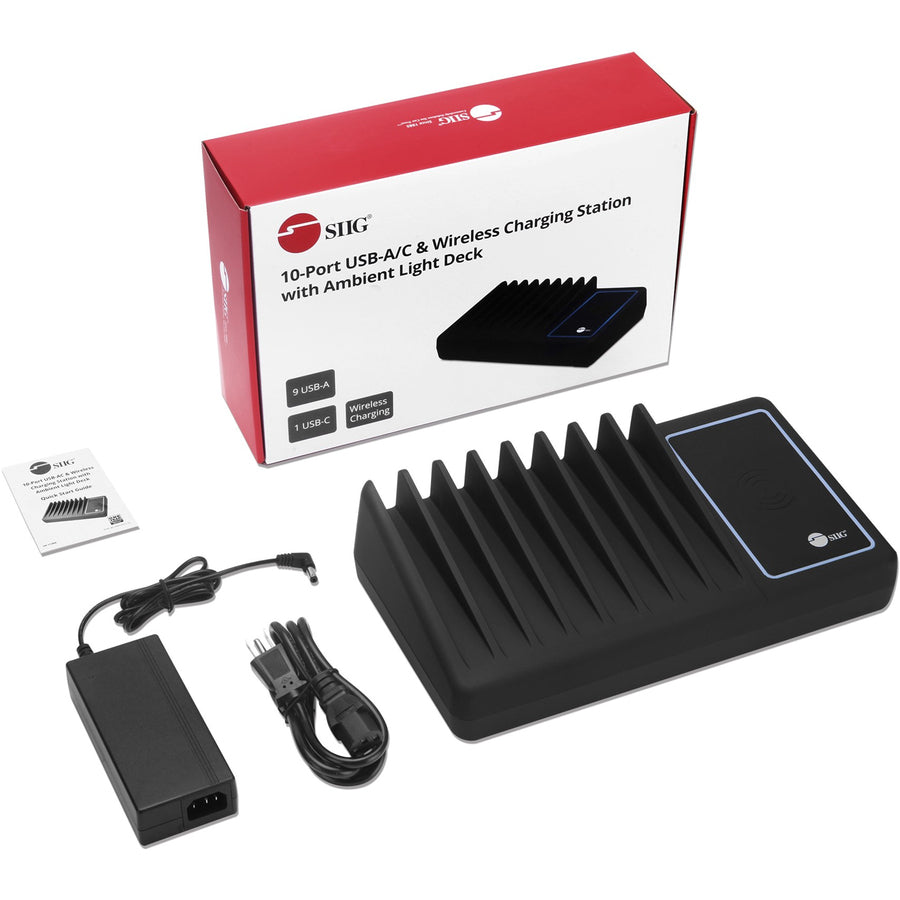 SIIG 10-Port USB-A/C & Wireless Charging Station With Ambient Light Deck AC-PW1H11-S1