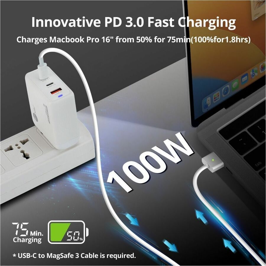 SIIG 100W GaN PD Combo Charger - 2C1A - USB-C Charging Station - Portable USB Type-C