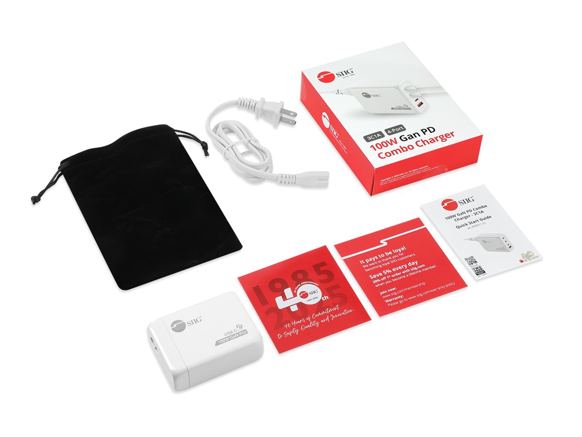 SIIG 100W GaN PD Combo Charger 3C1A Fast Power Hub