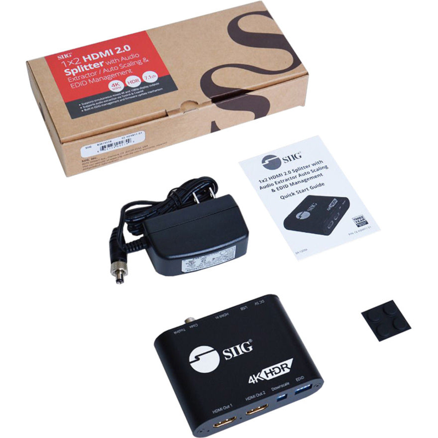 SIIG 1x2 HDMI 2.0 4k Splitter with Audio Extractor / Auto Scaling & EDID Management CE-H24X11-S1