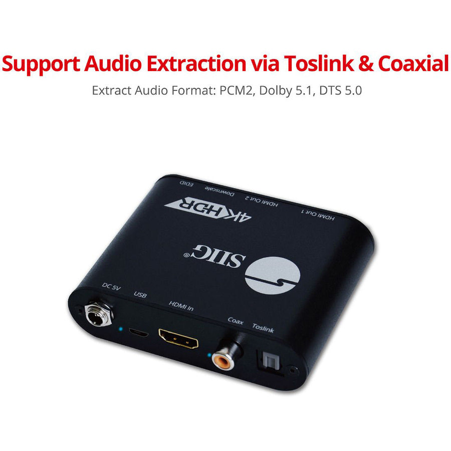 SIIG 1x2 HDMI 2.0 4k Splitter with Audio Extractor / Auto Scaling & EDID Management CE-H24X11-S1