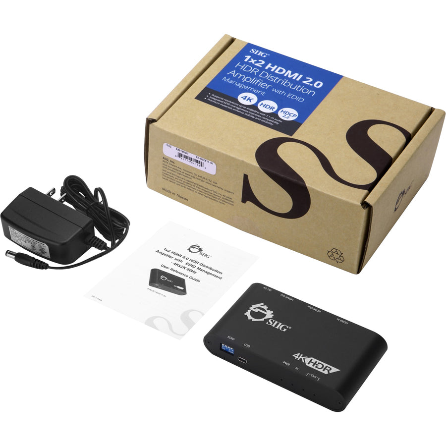 SIIG 1x2 HDMI 2.0 Splitter / Distribution Amplifier with Auto Video Scaling - 4K 60Hz HDR CE-H22X11-S1