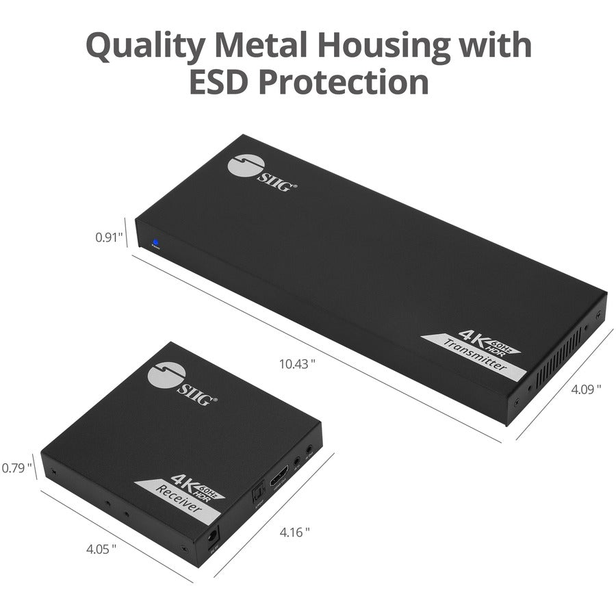 SIIG 1x4 4K 60Hz HDMI Splitter Over Cat6 Extender with Loopout/IR/ARC & RS-232 - Up to 230ft (70m) - Near Zero Latency CE-H27A11-S1