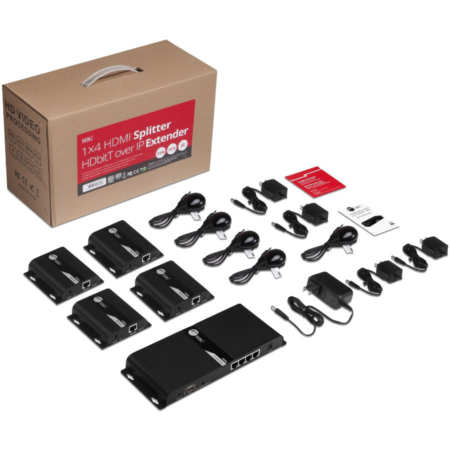 SIIG 1x4 HDMI Splitter HDbitT over IP Extender - 120m Over Cat6 CE-H25F11-S1