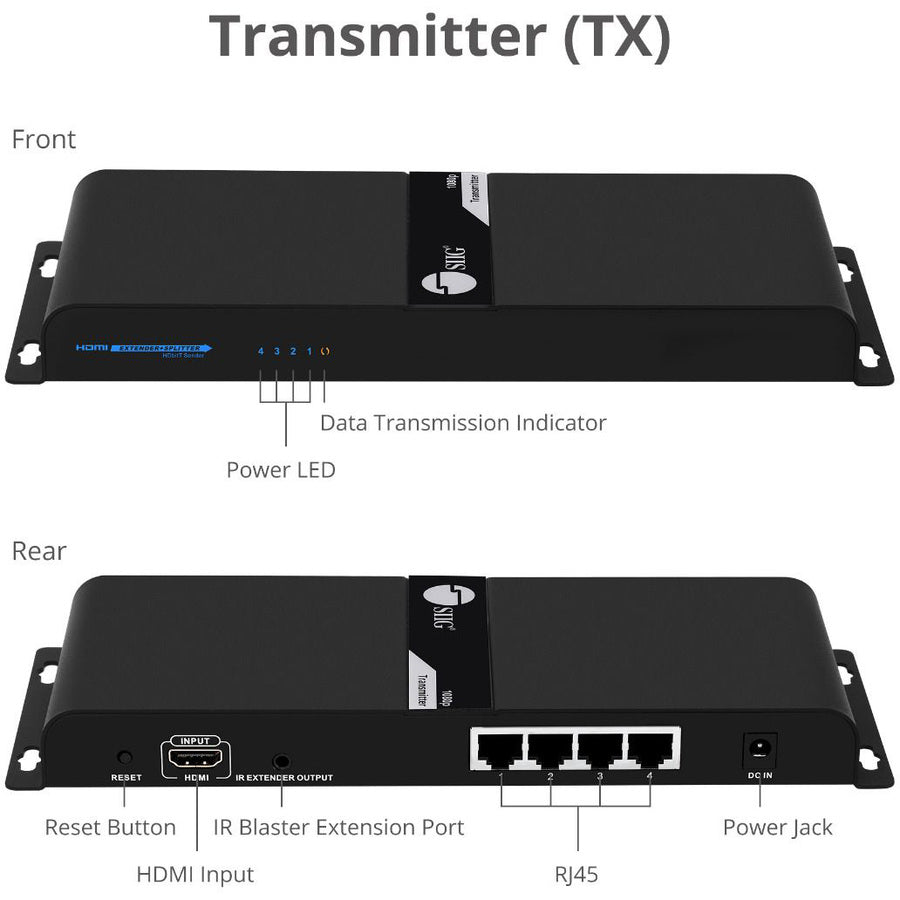 SIIG 1x4 HDMI Splitter HDbitT over IP Extender - 120m Over Cat6 CE-H25F11-S1