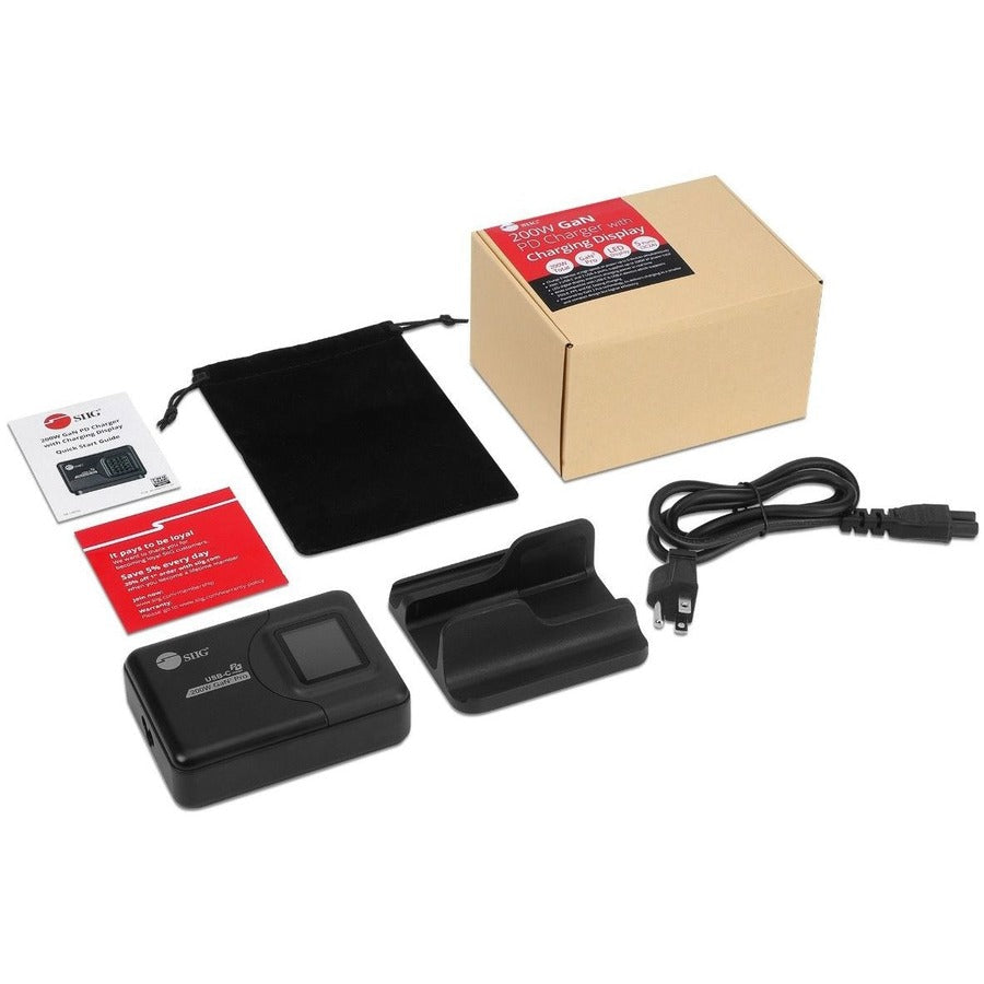 SIIG 200W GaN PD Charger with Charging Display- 3C2A - Portable USB Type-C Charger -