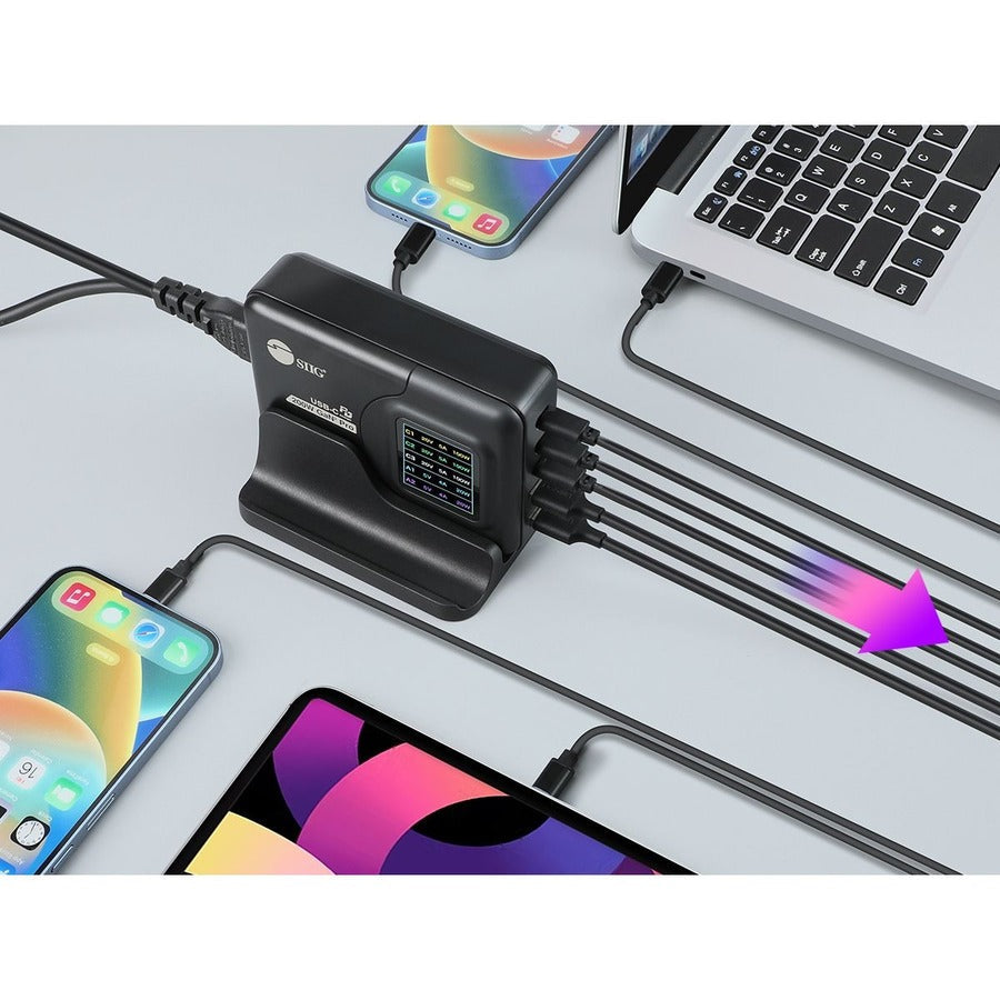 SIIG 200W GaN PD Charger with Charging Display- 3C2A - Portable USB Type-C Charger -