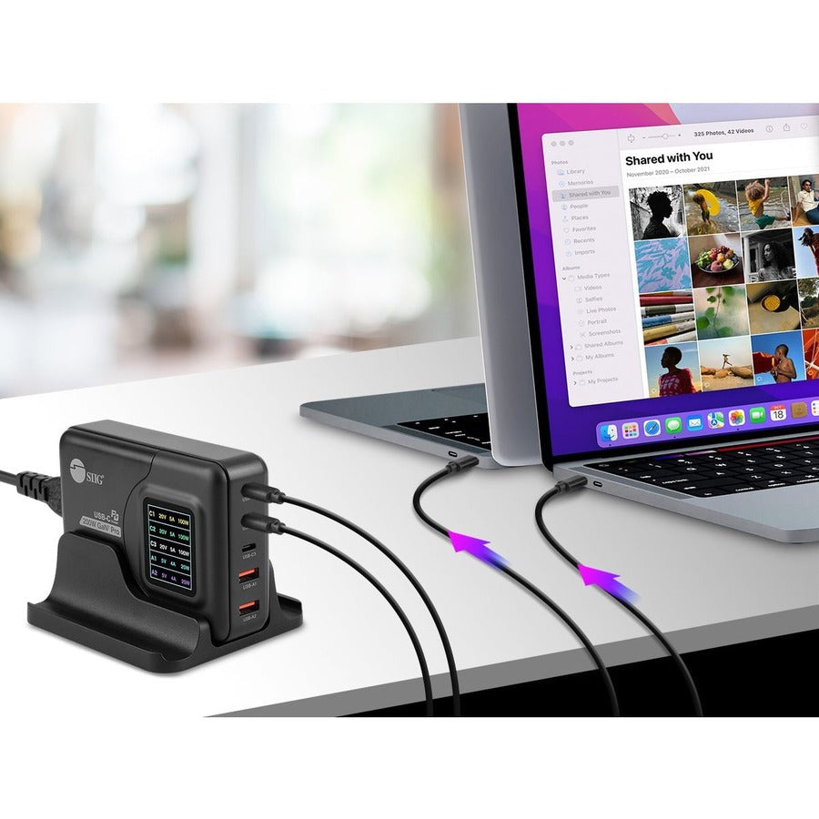 SIIG 200W GaN PD Charger with Charging Display- 3C2A - Portable USB Type-C Charger -