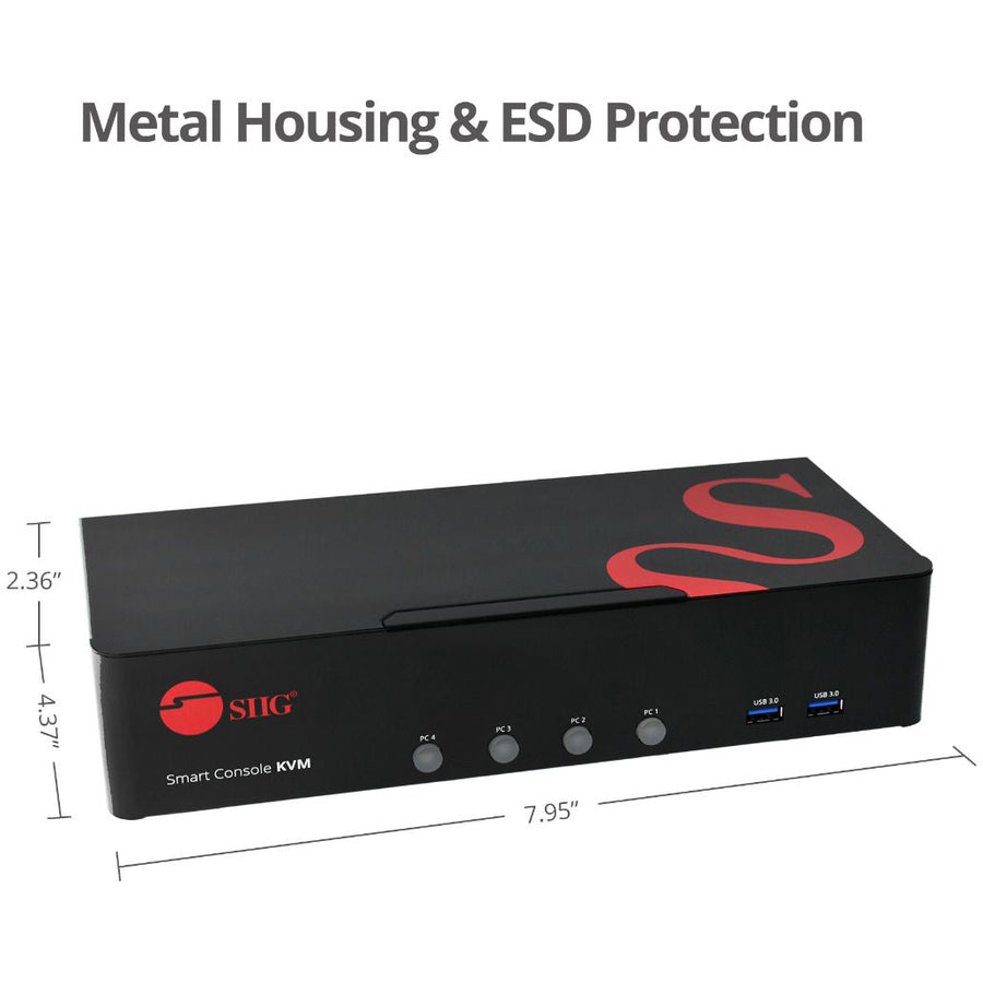 SIIG 4-Port DVI Dual-Link Smart Console Switch with USB 3.0 Multi-Media CE-DV0211-S1