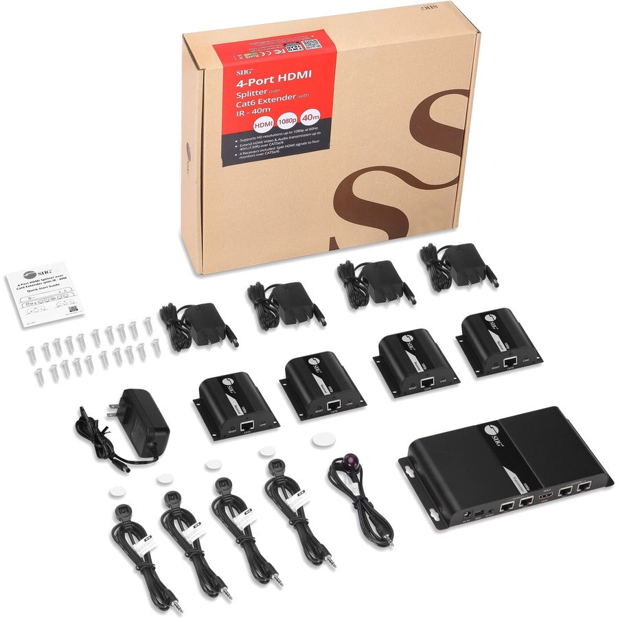 SIIG 4 Port HDMI Splitter over Cat6 Extender with IR - 40m CE-H23U11-S1
