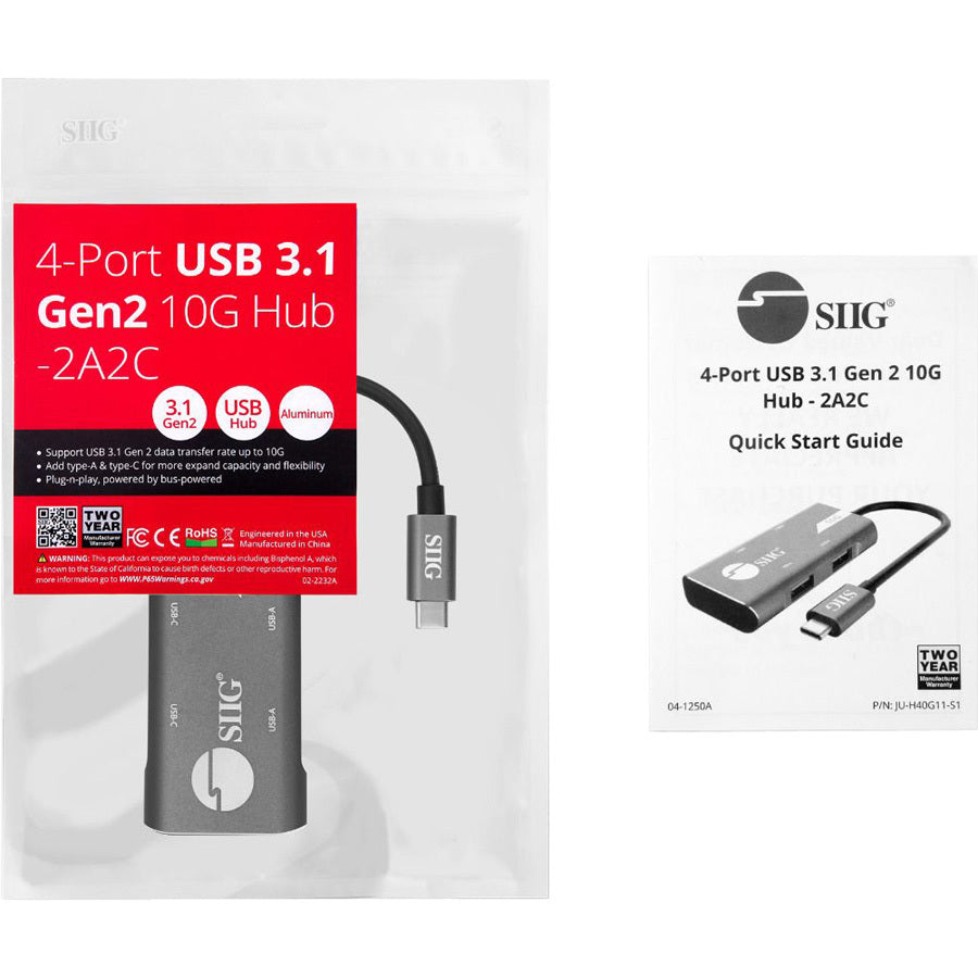 SIIG 4-Port USB 3.1 Gen 2 10G Hub - 2A2C JU-H40G11-S1