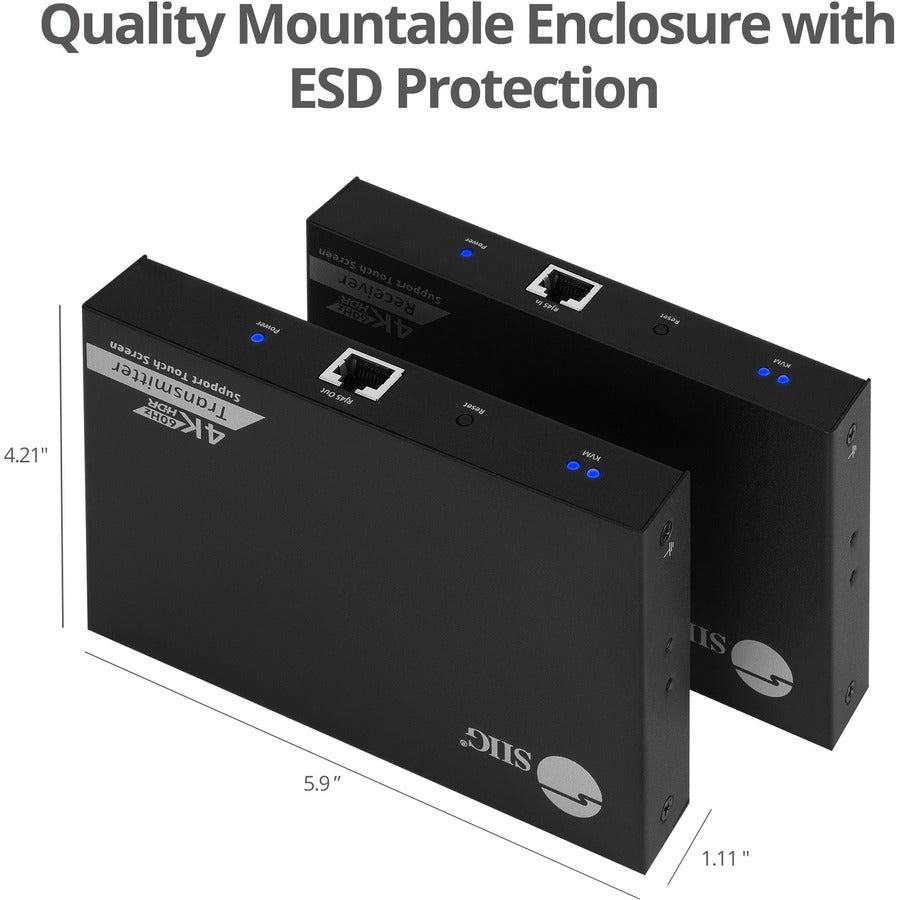 SIIG 4K 60Hz HDR HDMI KVM Over Cat6 Extender with S/PDIF & Touch Screen Support CE-H27811-S1