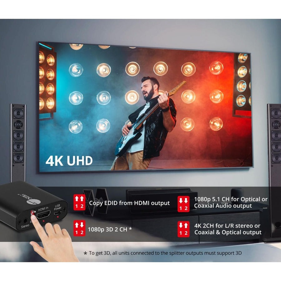 SIIG 4K HDMI with Audio Extractor Converter - Analog Stereo/Toslink Optical/Coaxial S/PDIF CE-H26Q11-S1