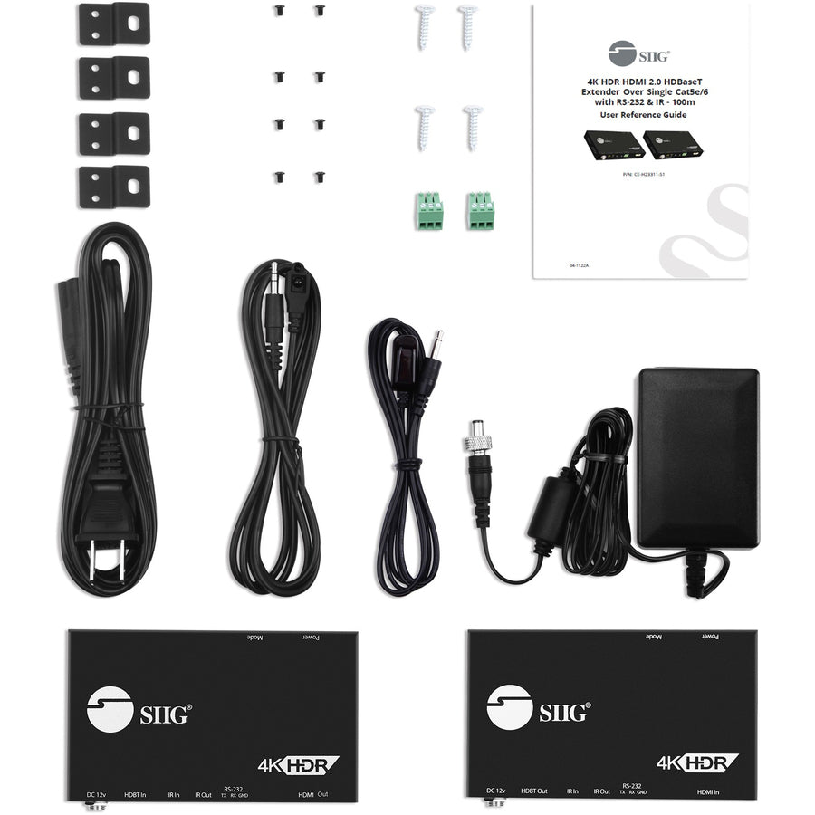SIIG 4K HDR HDMI 2.0 HDBaseT Extender Over Single Cat5e/6 with RS-232 & IR - 100m CE-H23311-S1