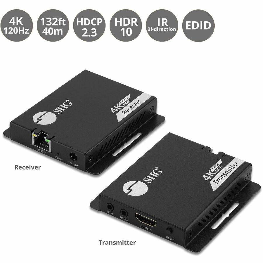 SIIG 4K120Hz HDMI Extender with IR - up to 132ft (40M) - EDID - Nearly zero latency -