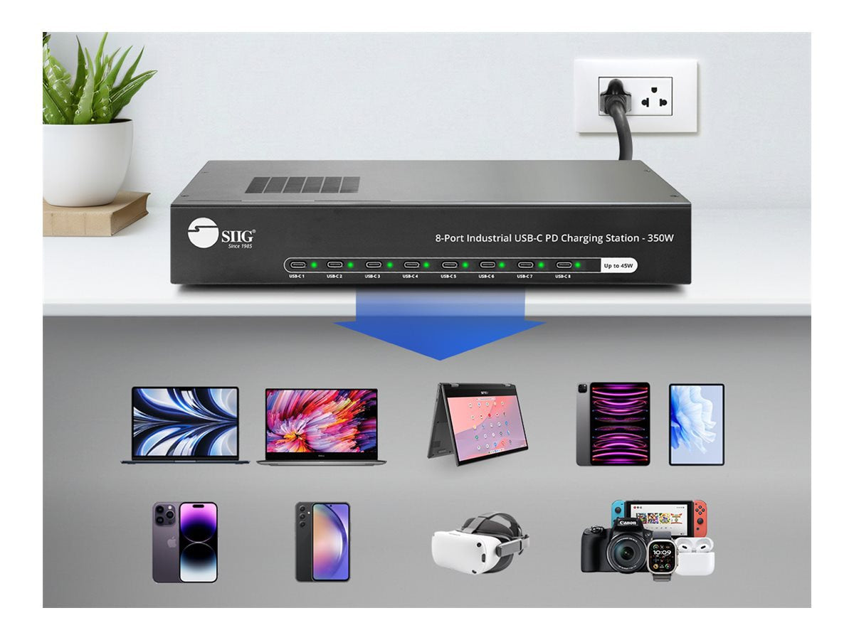 SIIG 8-Port USB-C PD Charger 350W Total Output for Offices