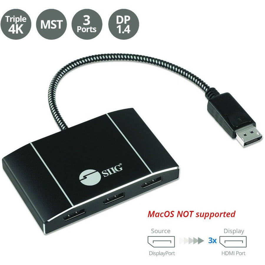 SIIG 8K 1x3 DisplayPort 1.4 to DisplayPort MST Hub Splitter CE-DP0P11-S1