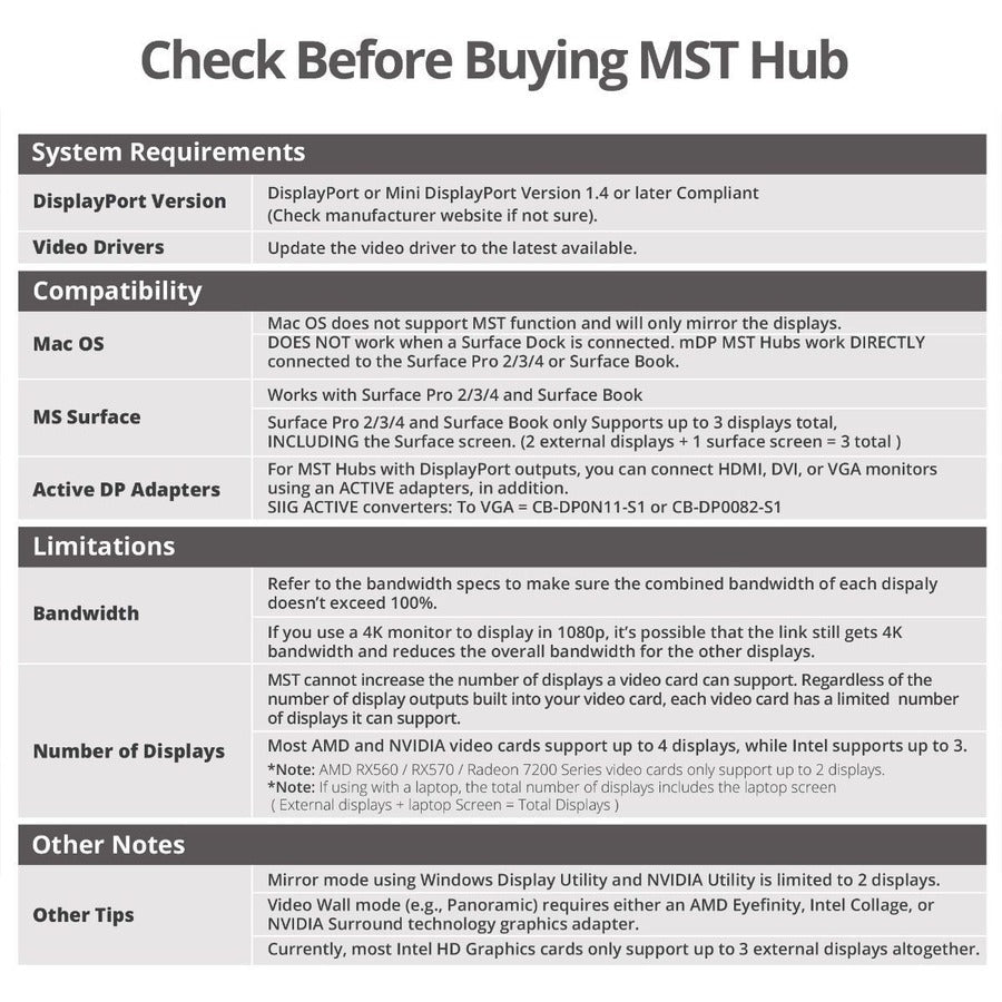 SIIG 8K 1x3 DisplayPort 1.4 to DisplayPort MST Hub Splitter CE-DP0P11-S1