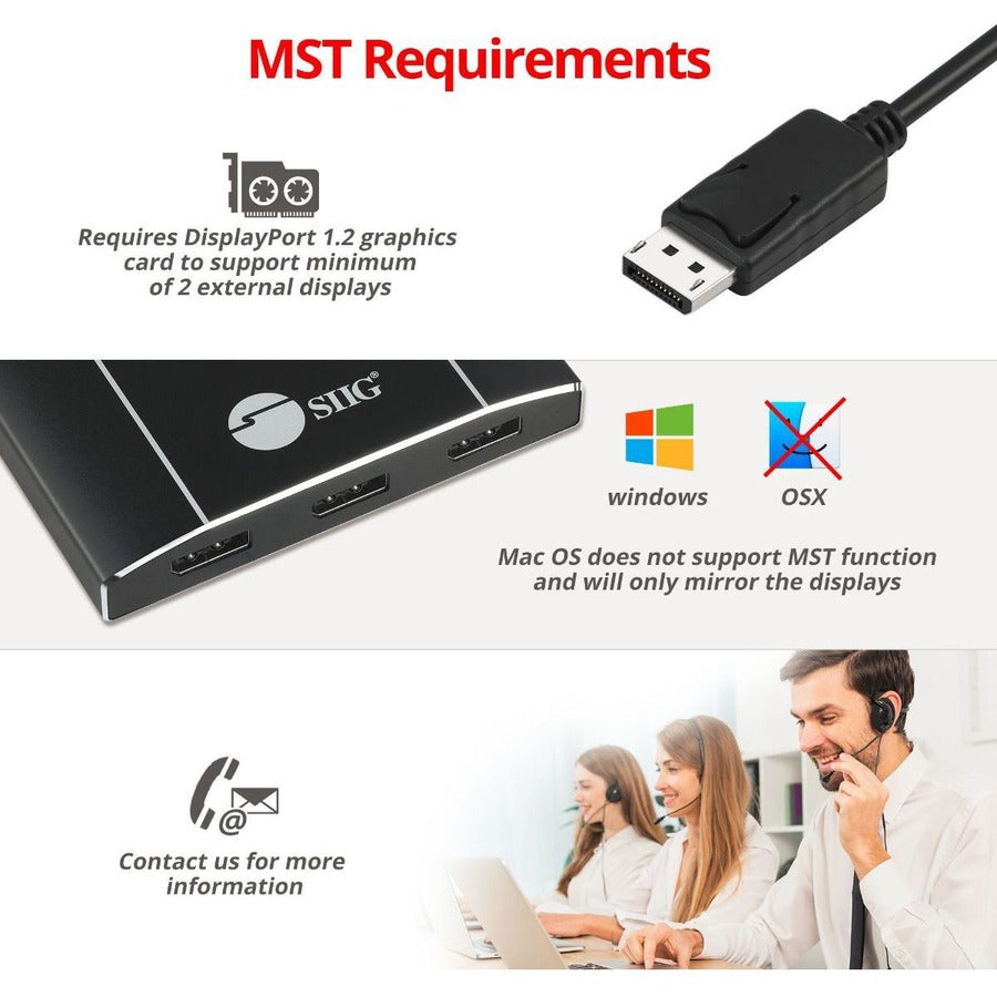 SIIG 8K 1x3 DisplayPort 1.4 to DisplayPort MST Hub Splitter CE-DP0P11-S1