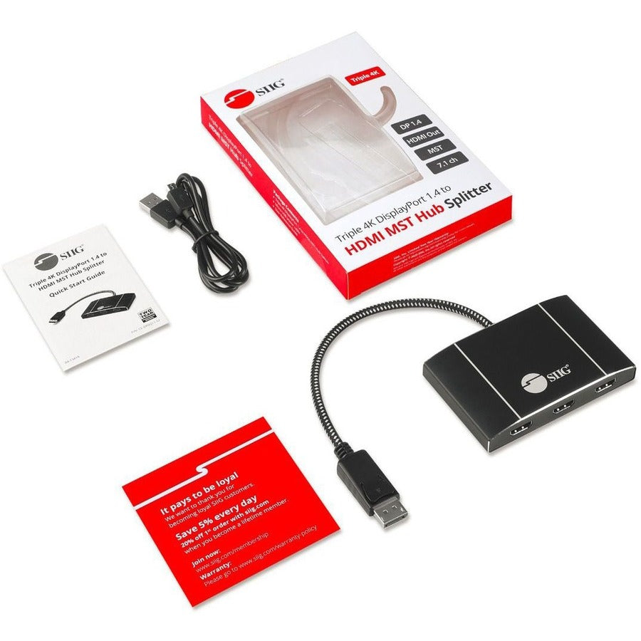 SIIG 8K 1x3 DisplayPort 1.4 to HDMI MST Hub Splitter CE-DP0Q11-S1