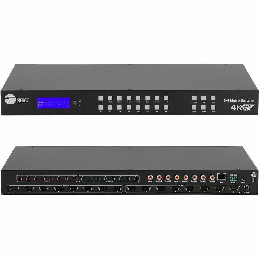 SIIG 8x8 HDMI 4K60Hz Matrix Switcher with LCD - 18Gbps- Downscaling- EDID Management - ARC