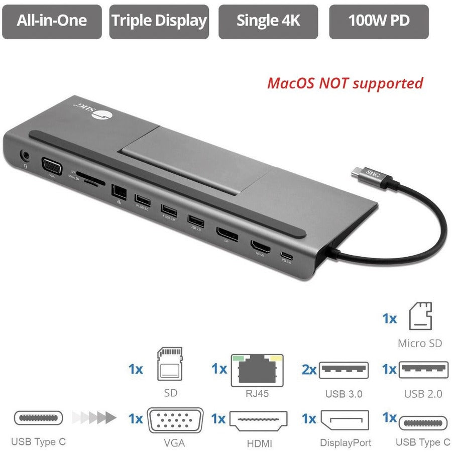 SIIG Aluminum USB-C MST Video Docking Station with 100W PD JU-DK0E11-S1