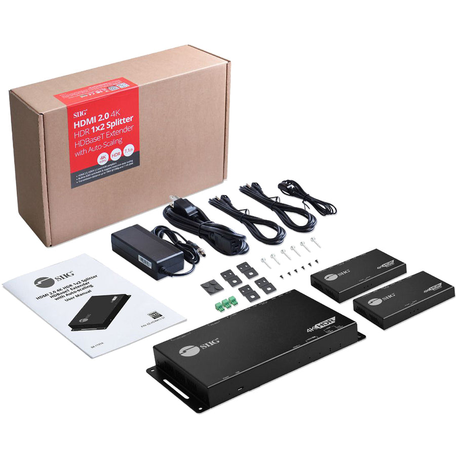 SIIG HDMI 2.0 4K HDR 1x2 Splitter HDBaseT Extender with Auto-scaling CE-H24M11-S1