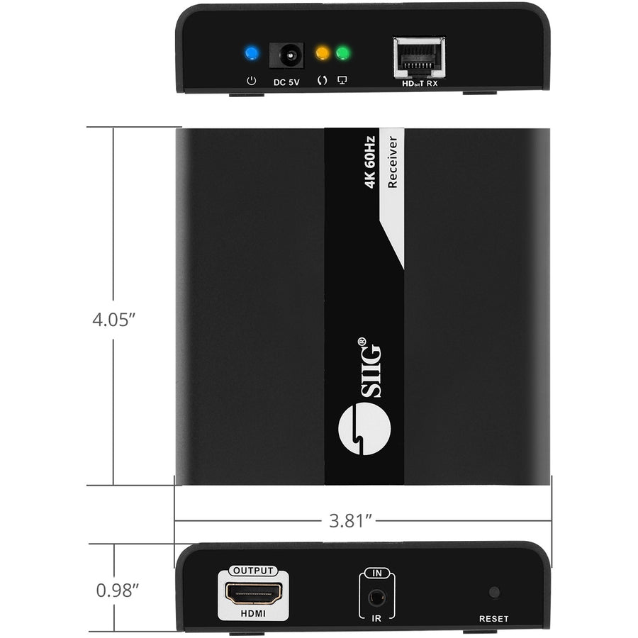 SIIG HDMI 2.0 4K@60Hz Over Cat6 Extender with IR - Receiver CE-H24A11-S1