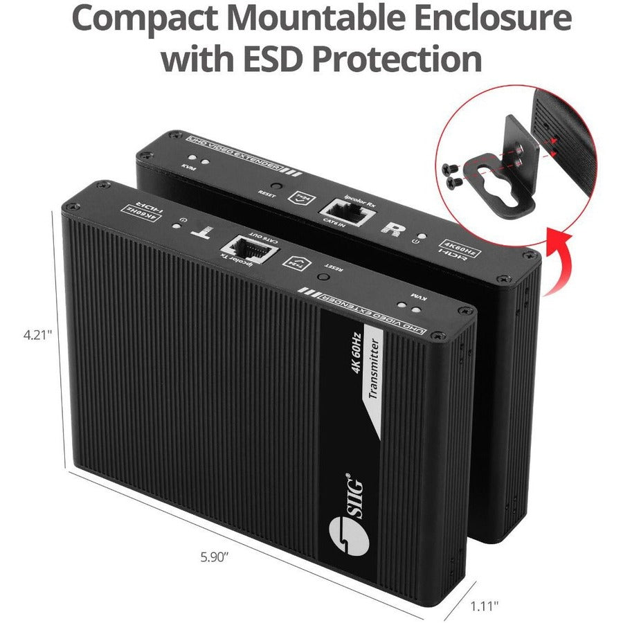 SIIG HDMI 2.0 KVM Over Cat6 Extender with Loopout & S/PDIF CE-H26Y11-S1