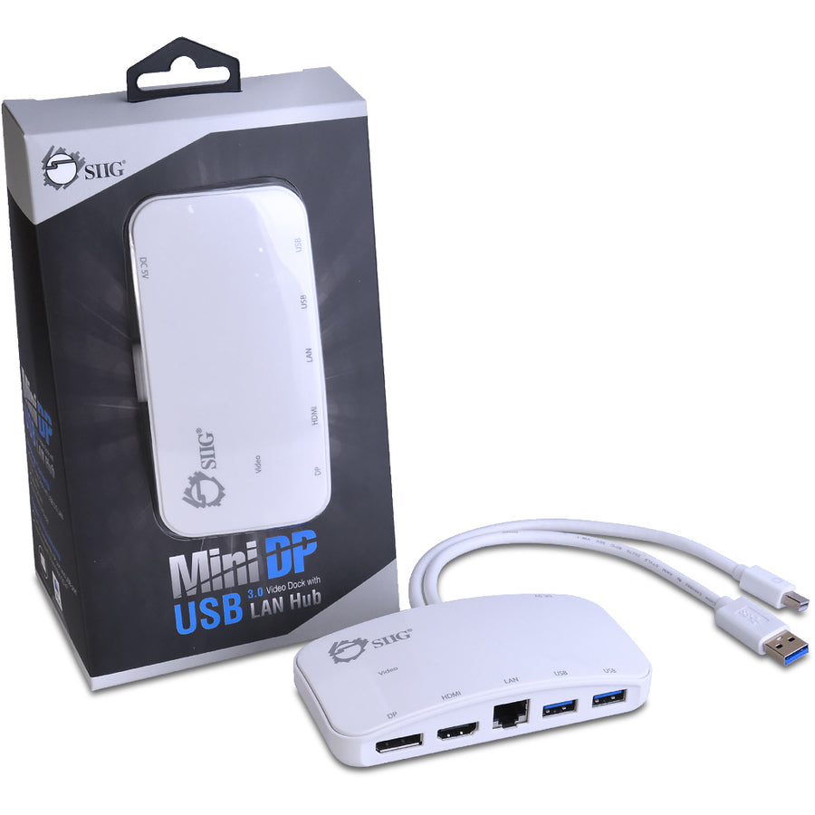 SIIG Mini-DP Video Dock with USB 3.0 LAN Hub - White JU-H30212-S1